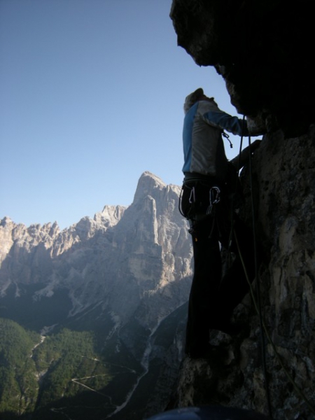 Cima dei Tre, Via Bien: Uscita da una grotta
